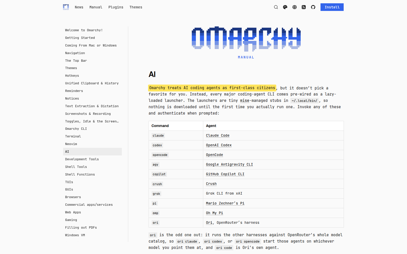 AI integration documented in the Omarchy manual.