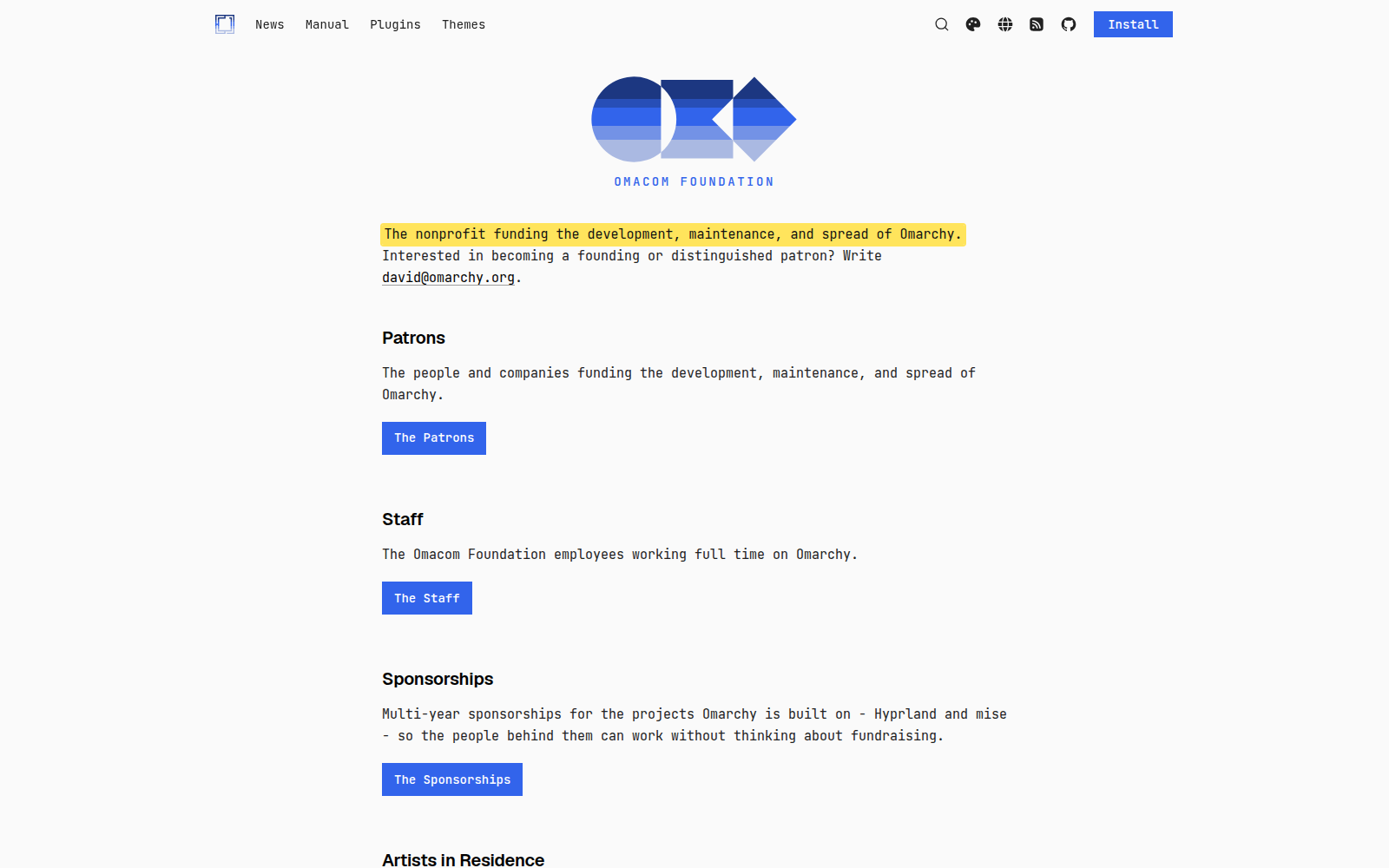 The Omacom Foundation's mission and patron tiers.