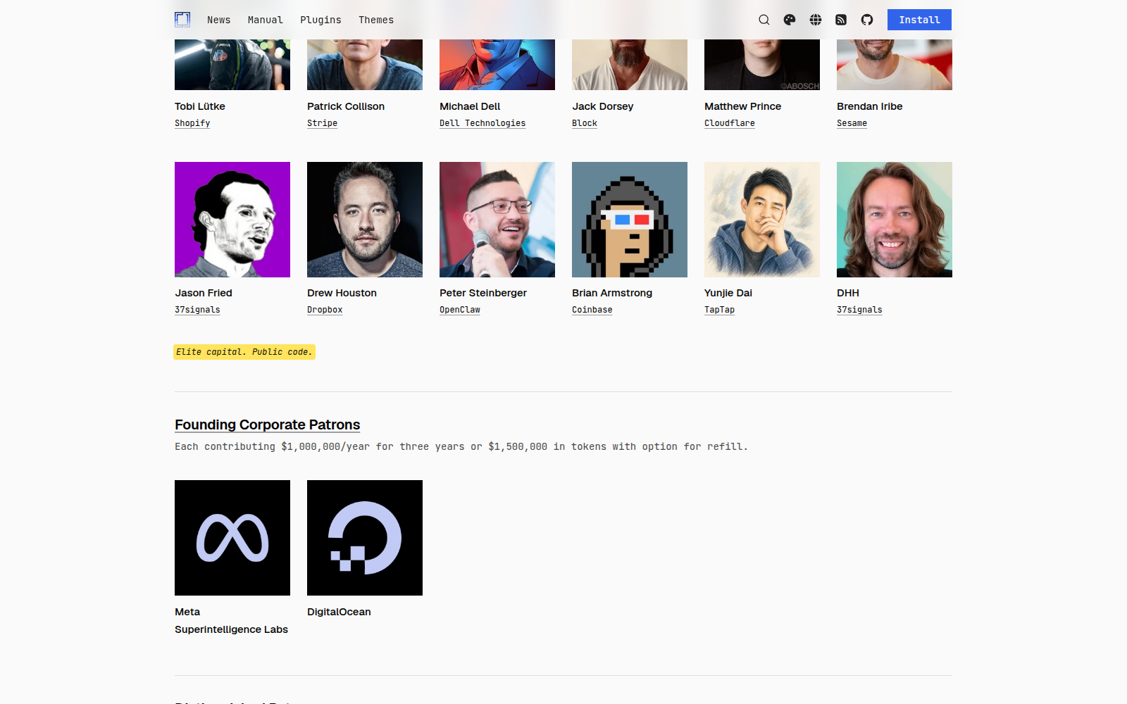 Omarchy's founding and corporate patrons.