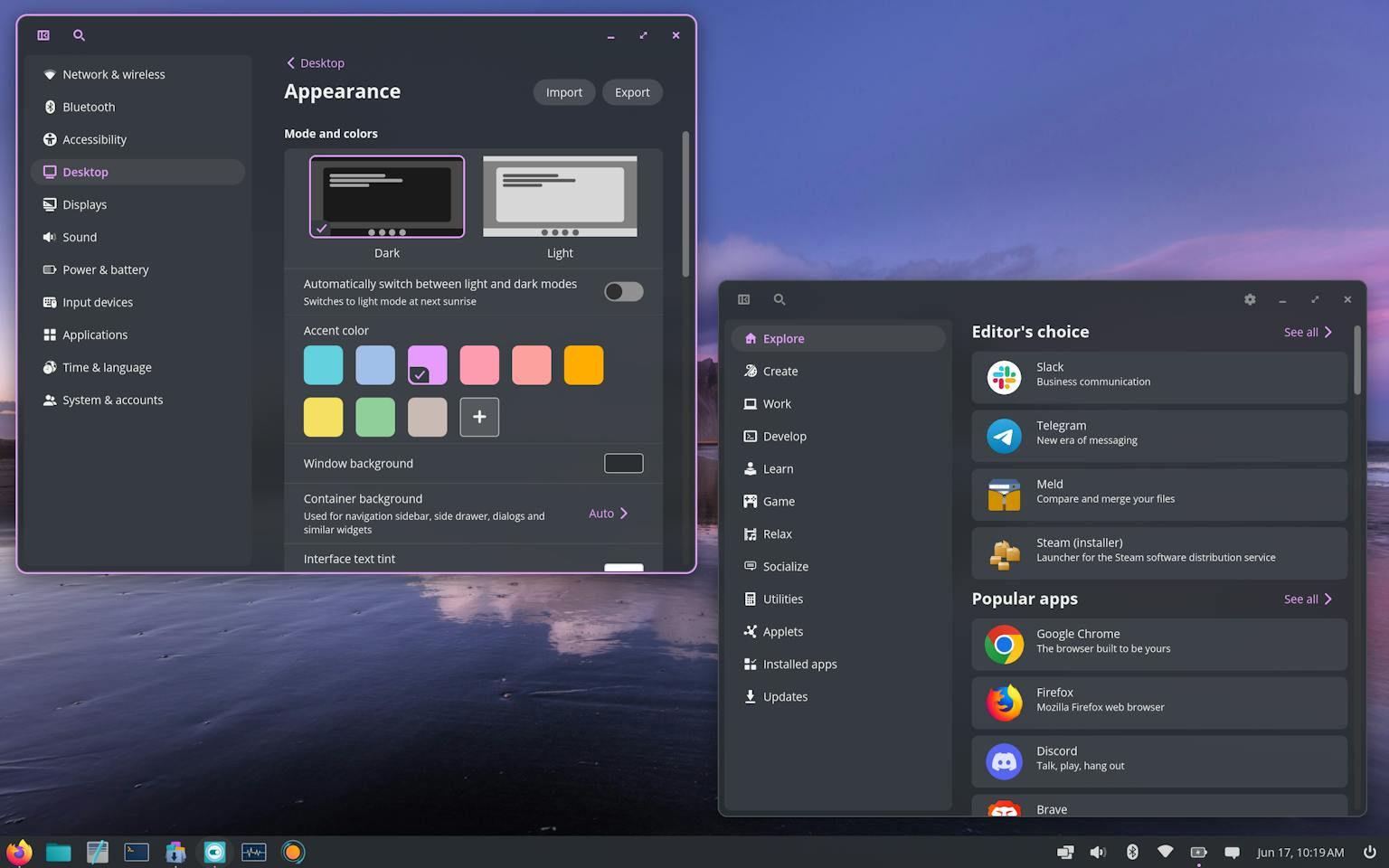 COSMIC desktop with a nearly opaque frosted-glass interface