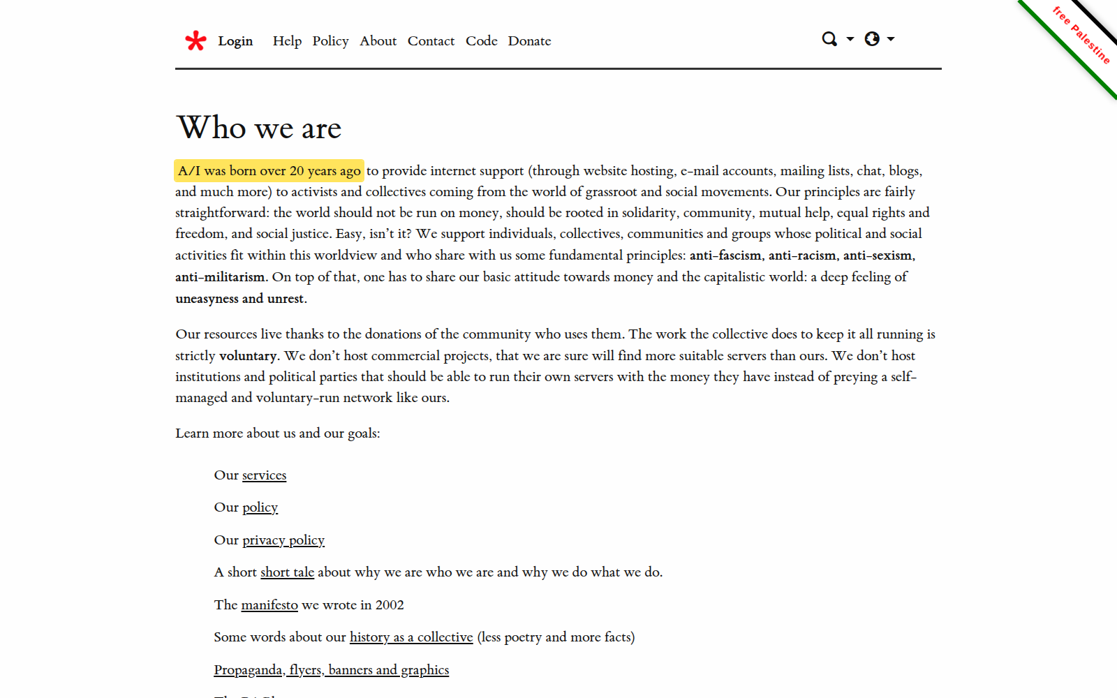 Autistici/Inventati's ‘Who we are’ page.