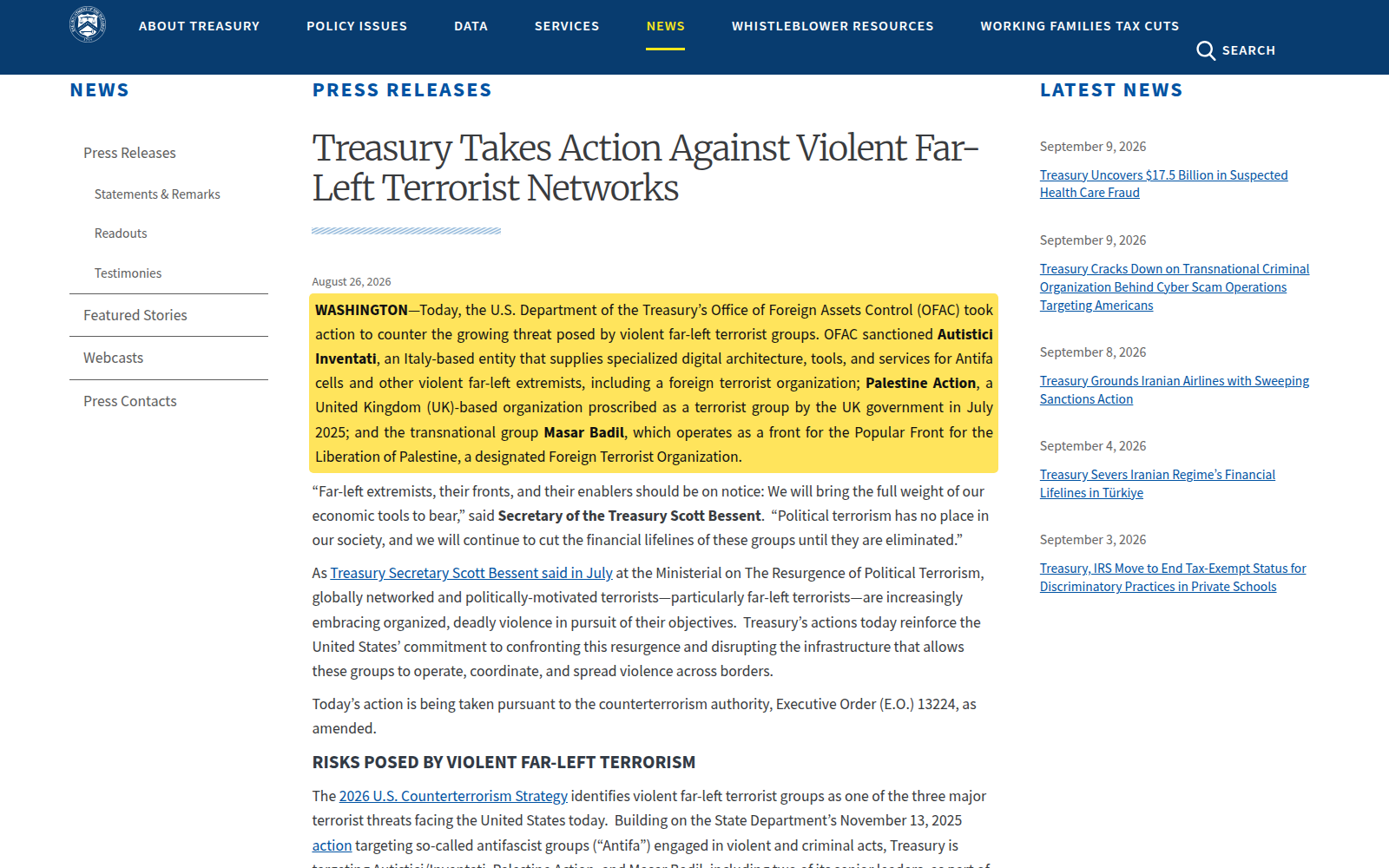The U.S. Treasury designation.