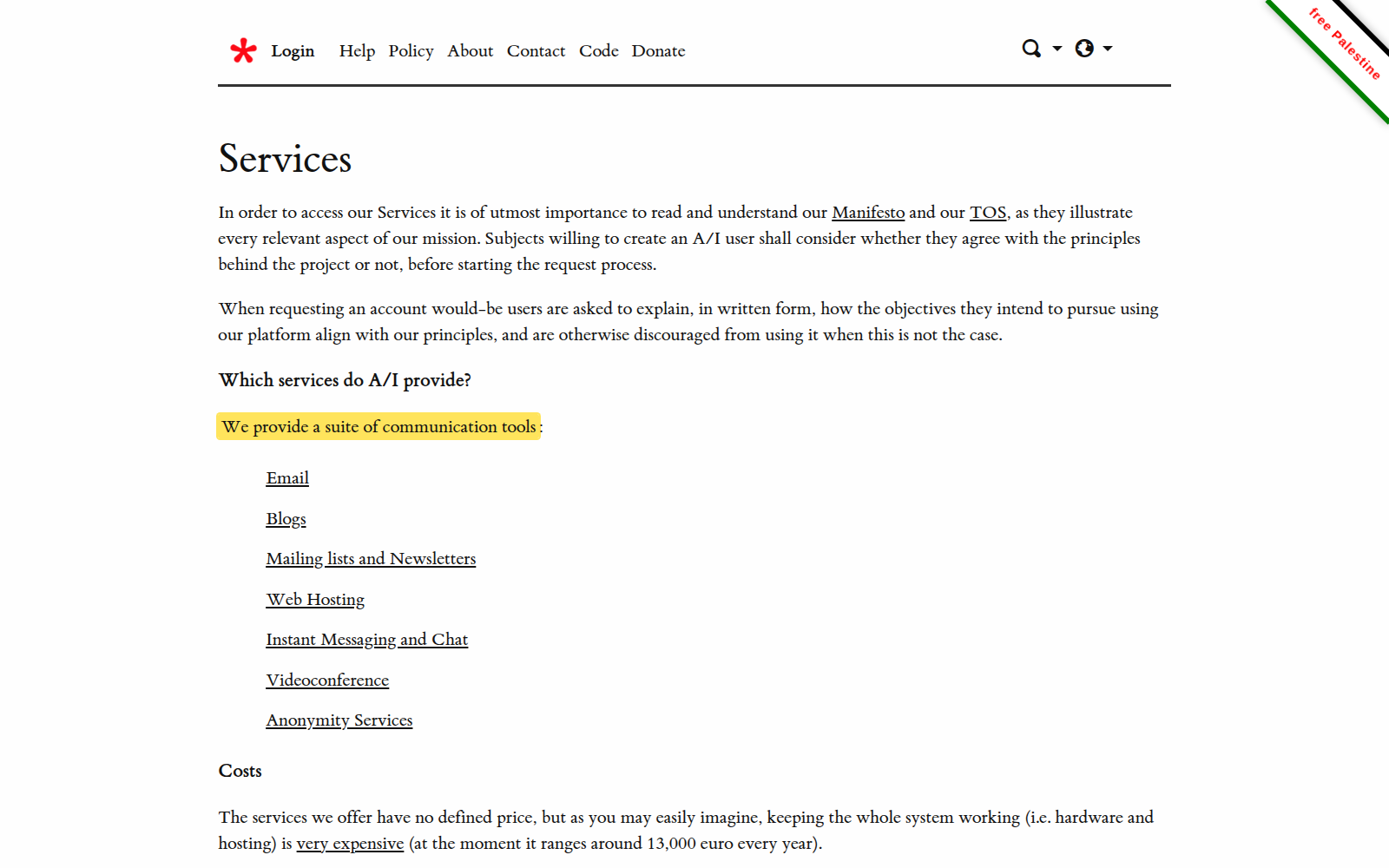 Services offered by Autistici/Inventati.