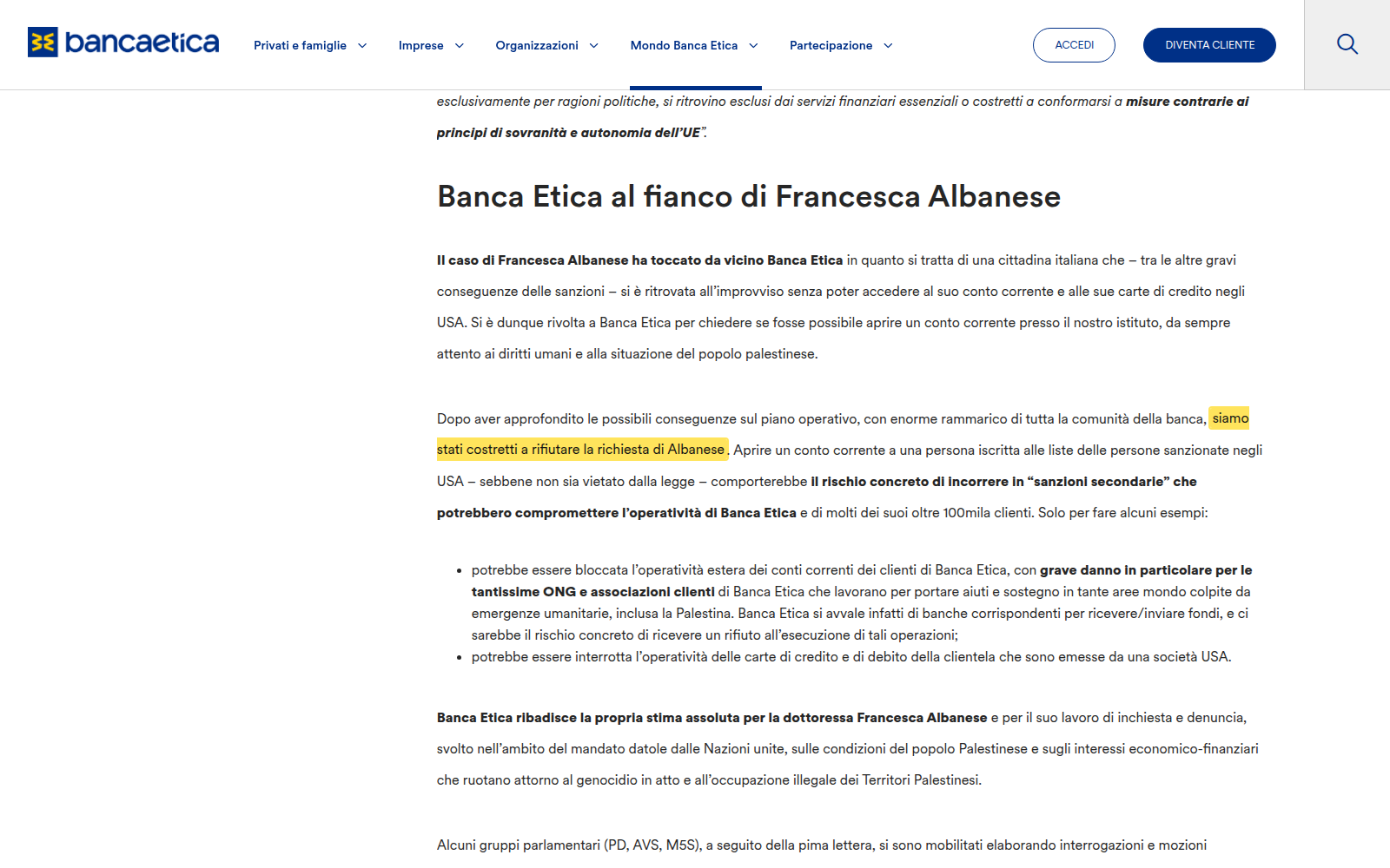 Banca Etica on Francesca Albanese.