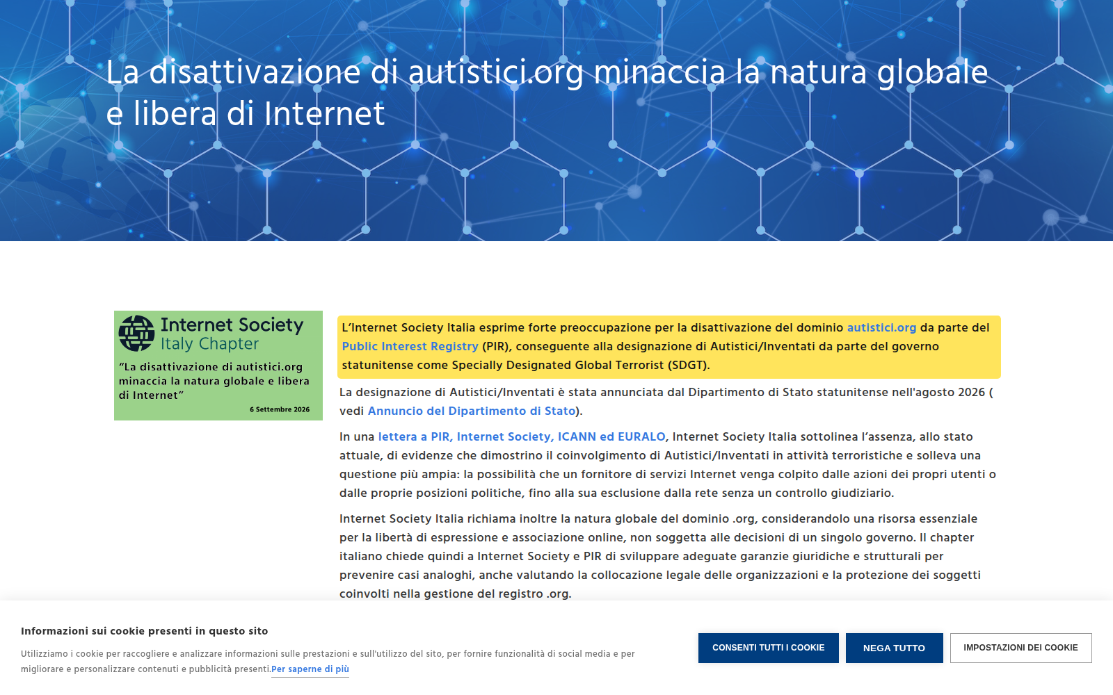 Internet Society Italy on the disabling of autistici.org.